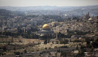 FILE - In this Monday, Sept. 9, 2013 file photo, the Dome of the Rock Mosque in the Al Aqsa Mosque compound, known by the Jews as the Temple Mount, is seen in Jerusalem&#x27;s Old City. (AP Photo/Sebastian Scheiner, File) **FILE**