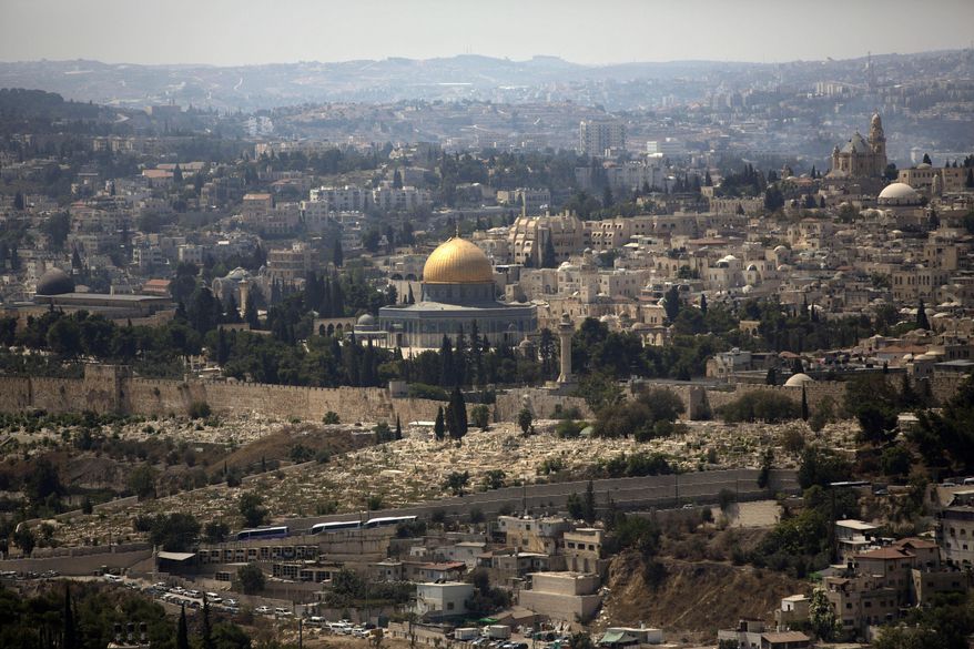 FILE - In this Monday, Sept. 9, 2013 file photo, the Dome of the Rock Mosque in the Al Aqsa Mosque compound, known by the Jews as the Temple Mount, is seen in Jerusalem&#39;s Old City. (AP Photo/Sebastian Scheiner, File) **FILE**