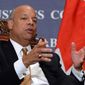 U.S. Secretary of Homeland Security Jeh Johnson speaks at the Canadian American Business Council in Ottawa on Tuesday, Sept. 30, 2014.  (AP Photo/The Canadian Press,Sean Kilpatrick) 