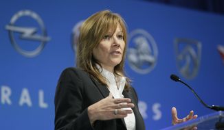 General Motors CEO Mary Barra addresses the Global Business Conference for investors in Milford, Mich., Wednesday, Oct. 1, 2014. Barra says the company has enough parts available to fix all the faulty ignition switches that are blamed for at least 23 deaths nationwide. (AP Photo/Carlos Osorio)