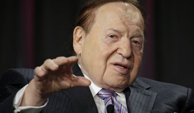 Las Vegas Sands Corp. CEO Sheldon Adelson speaks at the Global Gaming Expo, Wednesday, Oct. 1, 2014, in Las Vegas. (AP Photo/John Locher)  ** FILE ** 