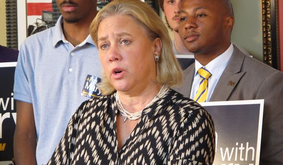 U.S. Sen. Mary Landrieu speaks about her college affordability initiative on Tuesday, Sept. 30, in Baton Rouge, La. The Democratic incumbent is reaching out to young voters as she battles in a tight fight for re-election. (AP Photo/Melinda Deslatte)