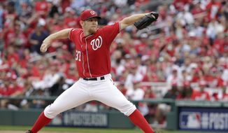 Washington Nationals starting pitcher Stephen Strasburg (37) throws in the first inning of Game 1 in a NL Division Series baseball game against the San Francisco Giants, Friday, Oct. 3, 2014 at Nationals Park in Washington. (AP Photo/Pablo Martinez Monsivais)  **FILE**