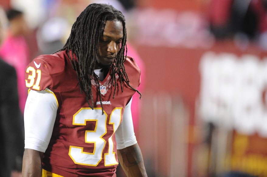 Washington Redskins strong safety Brandon Meriweather (31) leaves the field after losing to the Seattle Seahawks at FedExField, Landover, Md., Oct. 6, 2014. (Preston Keres/Special for The Washington Times)