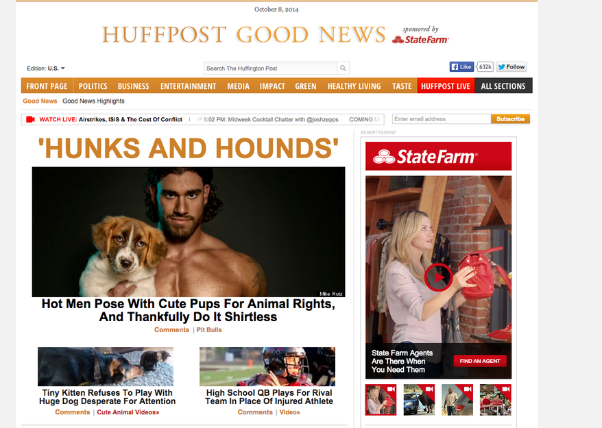The Huffington Posts' HuffPost Good News website has become one of the most successful positive news sites, with 5.5 million unique viewers in August, an increase of 85 percent over the previous year, according to comScore. Although the entire website received 115 million unique views in August, the good news section attracted about 5 percent of that total to create a viable niche. (Credit: Screenshot HuffPost Good News)