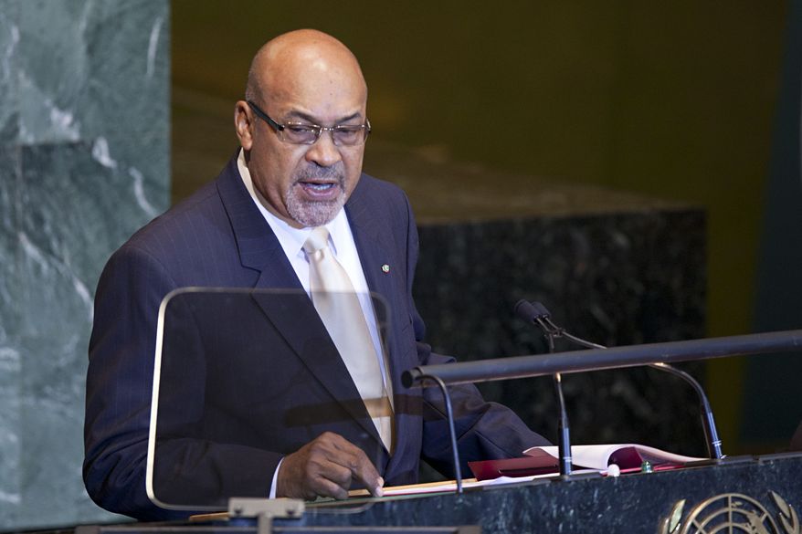 Suriname's President Desire Delano Bouterse speaks at the 66th session of the United Nations General Assembly at U.N. headquarters on Thursday, Sept. 22, 2011. (AP Photo/Andrew Burton)