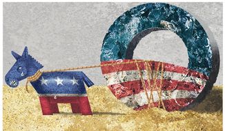 Illustration on Democrats seeking to distance themselves from Obama by Alexander Hunter/The Washington Times