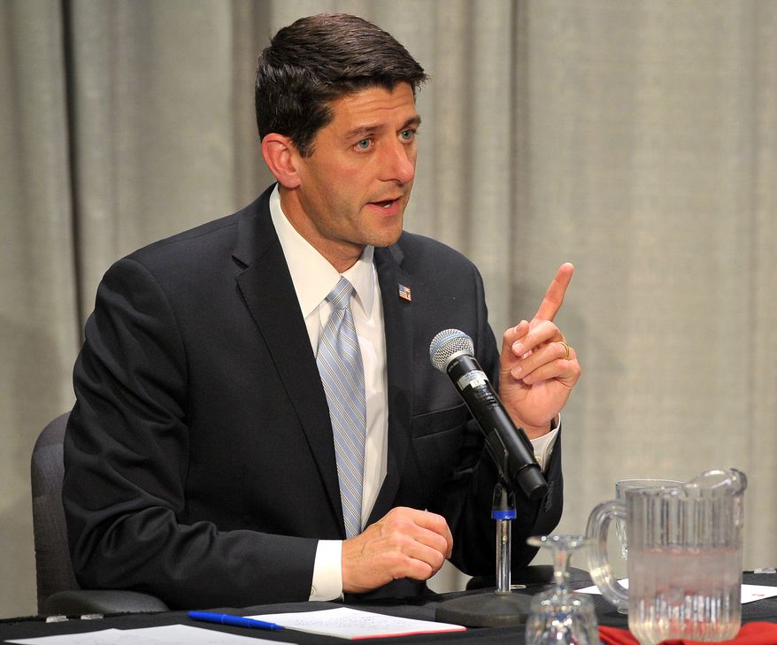 Paul Ryan debates with Rob Zerban at Carthage College in Kenosha, Wis., on Monday, Oct. 13, 2014. (AP Photo/The Kenosha News, Sean Krajacic)