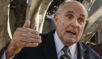 Lawyer and former New York City Mayor Rudy Giuliani comments on a lawsuit filed against video game giant Activision by former Panamanian dictator Manuel Noriega outside Los Angeles Superior court in Los Angeles Thursday, Oct. 16, 2014. Noriega claims his likeness was used without permission in &amp;quot;Call of Duty: Black Ops II&amp;quot; and he was portrayed as a murderer and enemy of the state. Activision attorneys said allowing the case to proceed would make it difficult to include historical figures in games, books and other creative works. Los Angeles Superior Court Judge William F. Fahey did not signal during an hour long hearing Thursday how he might rule. (AP Photo/Damian Dovarganes)