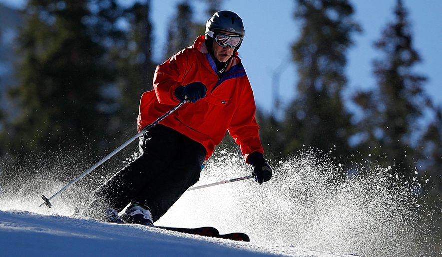 A skier enjoys the slopes at Arapahoe Basin Ski Area on Oct 17 in Keystone, Colo., the first ski area in the United States to open for the season. (AP Photo/ Colorado Ski Country USA, Jack Dempsey)