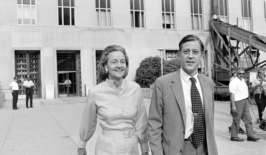 FILE - In this June 21, 1971 file photo, Washington Post Executive Director Ben Bradlee and Post Publisher Katharine Graham leave U.S. District Court in Washington. Bradlee died Tuesday, Oct. 21, 2014, according to the Washington Post. (AP Photo, File)