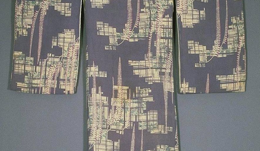 This photo provided by courtesy of The Metropolitan Museum of Art shows Child's Kimono with Wisteria and Trellis, Japan, Meiji period, early 20th century, made from stencil paste-resist dyed crepe silk (kabe chirimen). The kimono was owned by - and likely inspired works by - Frank Lloyd Wright. The kimono is included in the exhibition, "Kimono: A Modern History," on view at the Metropolitan Museum of Art through Jan. 19, 2015. (AP Photo/Courtesy The Metropolitan Museum of Art)