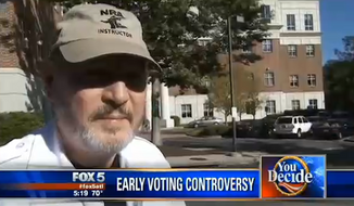 Bundy Cobb, who is certified by the National Rifle Association in firearms training, is upset after he went for early voting in Douglas County, Georgia, on Friday and was ordered to remove his National Rifle Association hat before he was allowed to vote. (My Fox Atlanta)