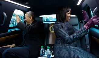 Jan. 2, 2013
&quot;The President and First Lady wave to supporters as they ride in the inaugural parade. I had asked the President if I could ride in the presidential limousine and the President joked, &#39;But Michelle and I were planning to make out.&#39;&quot; 
(Official White House Photo by Pete Souza)

This official White House photograph is being made available only for publication by news organizations and/or for personal use printing by the subject(s) of the photograph. The photograph may not be manipulated in any way and may not be used in commercial or political materials, advertisements, emails, products, promotions that in any way suggests approval or endorsement of the President, the First Family, or the White House.

