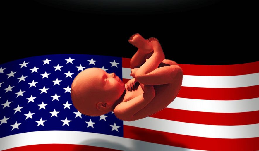 Illustration on increasing American cultural and political support for life by Alexander Hunter/The Washington Times
