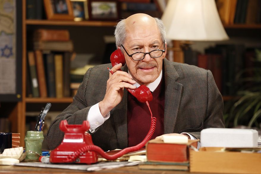 This image released by Keith Sherman and Associates shows Tom Dugan as Simon Wiesenthal during a performance of his one-man play “Wiesenthal.” (AP Photo/Keith Sherman and Associates, Carol Rosegg)