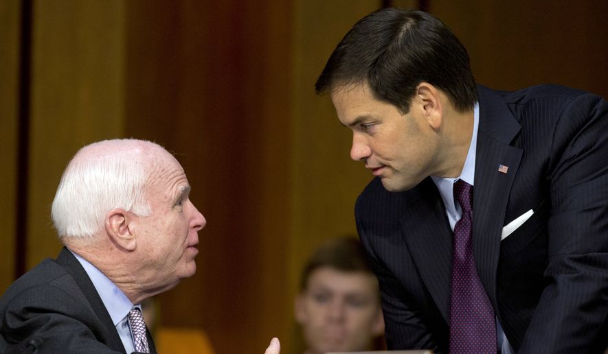 Sens. John McCain (left) and Marco Rubio (right), and Sen. Lindsey Graham — who all collaborated with Mr. Obama and Democrats last year to pass a broad legalization bill in the Senate — said in a letter that the president lacks the legal authority to act on his own. (Associated Press)