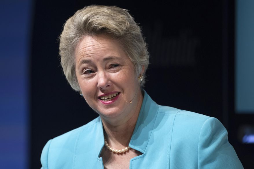 Houston Mayor Annise Parker participates in the Sixth Annual Washington Ideas Forum in Washington, Thursday, Oct. 30, 2014. The forum is presented by the Aspen Institute  and The Atlantic at the Harman Center for the Arts. (AP Photo/Cliff Owen)