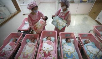 In this Jan. 20, 2009 file photo, nurses in the Hello Kitty-designed maternity ward at the Hau Sheng Hospital checks on the newborns in the southern Taiwan city of Chunghua. The hospital, located 95 miles (150 kilometers) south of Taipei, is full of Hello Kitty bedding, reflecting its owner&#x27;s belief that mothers and their newborns will be soothed by the well-known Hello Kitty ambiance. On Saturday, Nov. 1, 2014 fans around the world celebrate the 40th anniversary of this global icon of &amp;quot;cute-cool.&amp;quot; That is, Hello Kitty. (AP Photo/Wally Santana, File)