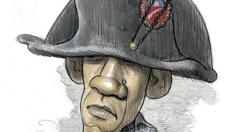 Illustration on Obama&#39;s political setback in the 2014 mid-term elections by Alexander Hunter/The Washington Times