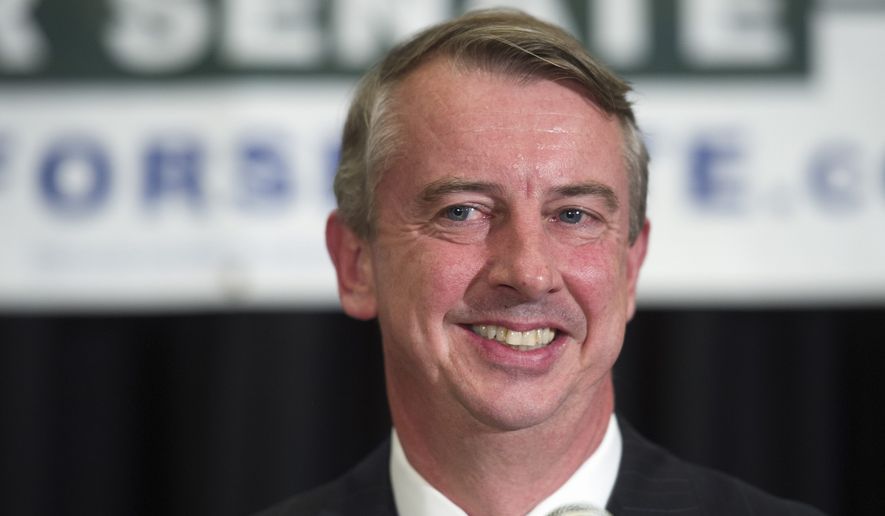 Virginia Republican Senate candidate Ed Gillespie told supporters the race was too close to call at his election night party in Springfield, Virginia. (Associated Press)