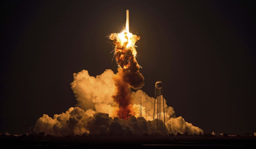 In this Tuesday, Oct. 28, 2014, file photo provided by NASA, the Orbital Sciences Corp. Antares rocket, with the Cygnus spacecraft onboard, explodes moments after launch from the Mid-Atlantic Regional Spaceport Pad 0A, at NASA&#39;s Wallops Flight Facility in Virginia. Orbital Sciences says it will likely stop using the type of engines that were employed when its unmanned Antares commercial supply rocket moments after liftoff last week. (AP Photo/NASA, Joel Kowsky, File)