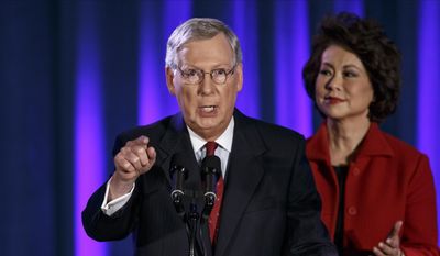 Senate Majority Leader Mitch McConnell and wife Elaine Chao.. (AP Photo/J. Scott Applewhite) ** FILE **