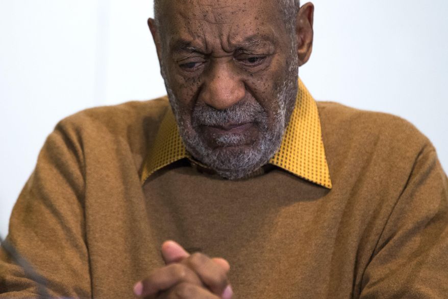 In this photo taken Nov. 6, 2014, entertainer Bill Cosby pauses during a news conference about the upcoming exhibit, Conversations: African and African-American Artworks in Dialogue, at the Smithsonian's National Museum of African Art in Washington. The Smithsonian Institution is mounting a major showcase of African-American art and African art together in a new exhibit featuring the extensive art collection of Bill and Camille Cosby. More than 60 rarely seen African-American artworks from the Cosby collection will join 100 pieces of African art at the National Museum of African Art. The exhibit “Conversations: African and African American Artworks in Dialogue,” opens Sunday and will be on view through early 2016. (AP Photo/Evan Vucci)