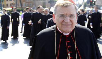 This May 13, 2012, file photo shows Cardinal Raymond Leo Burke, of the United States, taking part in an anti-abortion march in Rome. American Cardinal Raymond Burke, a fervent opponent of abortion and gay marriage, was removed by Pope Francis from another top Vatican post on Nov. 8, 2014. The removal of Burke as head of the Holy See&#39;s supreme court was widely expected in church circles. (AP Photo/Riccardo De Luca, File)