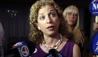 In this Aug. 26, 2014, file photo, former Democratic National Committee Chairwoman, Rep. Debbie Wasserman Schultz, D-Fla., speaks to the news media in Weston, Fla. (AP Photo/Lynne Sladky, File)