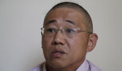 FILE - In this Sept. 1, 2014 file photo, Kenneth Bae speaks to the Associated Press in Pyongyang, North Korea. The US announces Saturday the release of Americans Bae and and Matthew Todd Miller who were detained in North Korea, saying they're on way home. (AP Photo/Wong Maye-E, File)