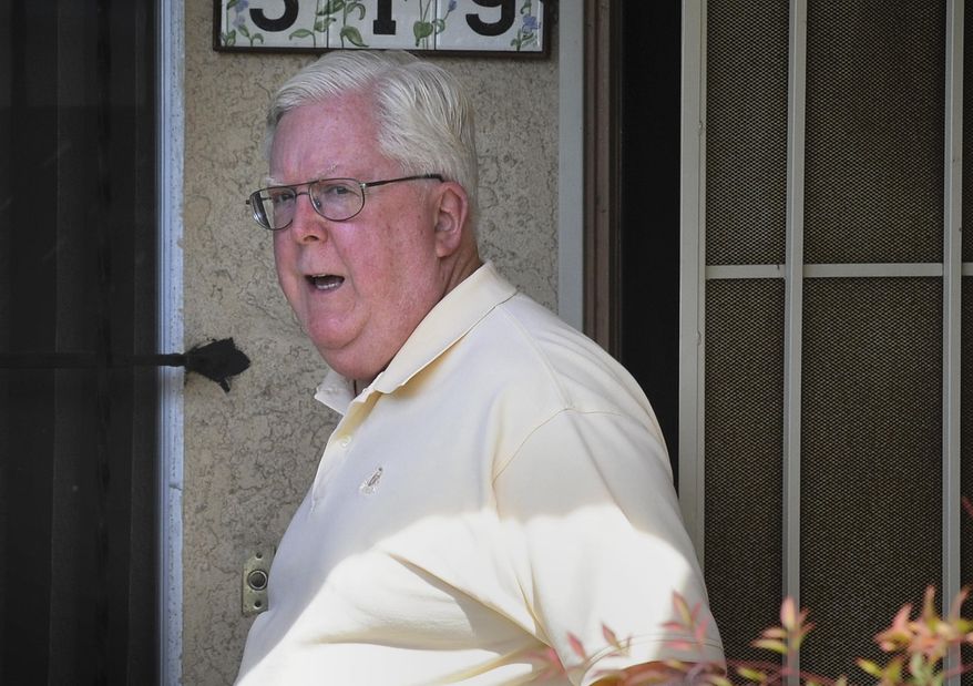 FILE - This March 5, 2011 file photo shows Roman Catholic monsignor Richard Loomis at his Carson, Calif. home. Loomis who was removed from duty a decade ago after he was accused of sex abuse has been exonerated following a church trial and review of the case by the Vatican. A spokeswoman for the Archdiocese of Los Angeles, Monica Valencia, said Monday that Msgr. Richard Loomis has not been assigned to any parish. (AP Photo/Gus Ruelas,File)