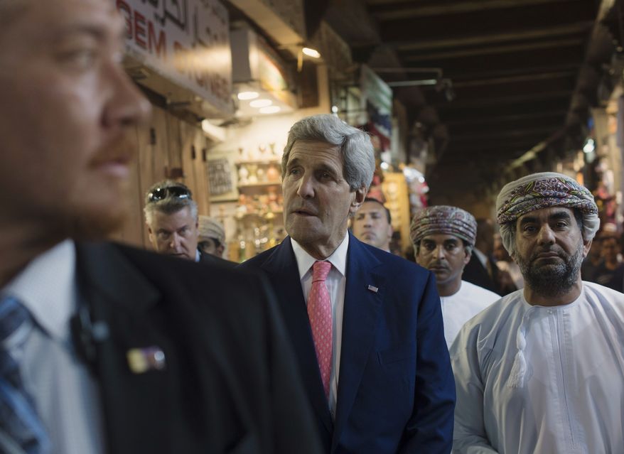 U.S. Secretary of State John Kerry visits the Mattrah market, in Muscat, Oman, Monday, Nov. 10, 2014. In the final stretch of years of negotiations to limit Tehran&#39;s nuclear production, U.S. Secretary of State John Kerry met Monday for a second straight day with Iranian Foreign Minister Javad Zarif and European Union senior adviser Catherine Ashton in Oman&#39;s capital.  The Obama administration is facing its last best chance to curb Iran&#39;s nuclear program &amp;#8212; not just to meet an end-of-the-month deadline for a deal, but also to seal one before skeptical Republicans who will control Congress next year are able to scuttle it. (AP Photo/Nicholas Kamm, Pool)