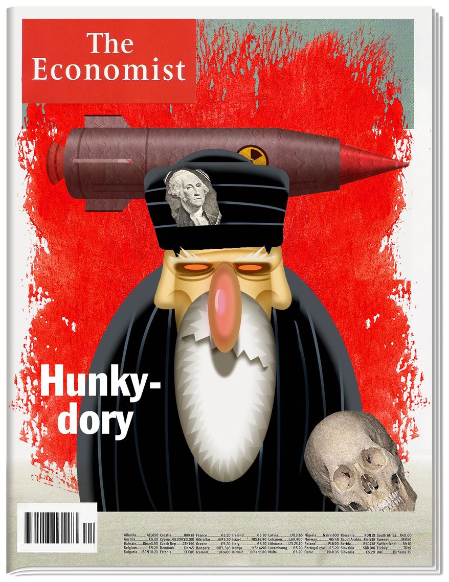 Illustration on The Economist&#39;s recent apologetic issue for Iran by Alexander Hunter/The Washington Times