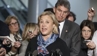 Sen. Mary Landrieu, D-La., chair of the Senate Energy Committee, with Sen. Joe Manchin, D-W. Va.,  a member of the committee, speak to reporters about the new urgency to get congressional approval for the Canada-to-Texas Keystone XL pipeline, at the Capitol in Washington, Wednesday, Nov. 12, 2014. Three-term Democratic Sen. Mary Landrieu, facing an uphill fight to hold her seat in a Dec. 6 runoff, called for a vote on approving the pipeline. President Barack Obama has delayed a decision on the project that is opposed by environmental groups. Republicans insist that it will create jobs. (AP Photo/J. Scott Applewhite)