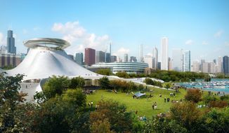 FILE - This file architectural rendering provided by the Lucas Museum of Narrative Art shows the design of the planned Lucas Museum of Narrative Art along Chicago&#39;s lakefront. On Thursday, Nov. 13, 2014, the park advocacy group,  Friends of the Parks, filed a federal lawsuit in Chicago aiming to stop &amp;quot;Star Wars&amp;quot; creator George Lucas&#39; museum from being built. (AP Photo/Courtesy of the Lucas Museum of Narrative Art, File)