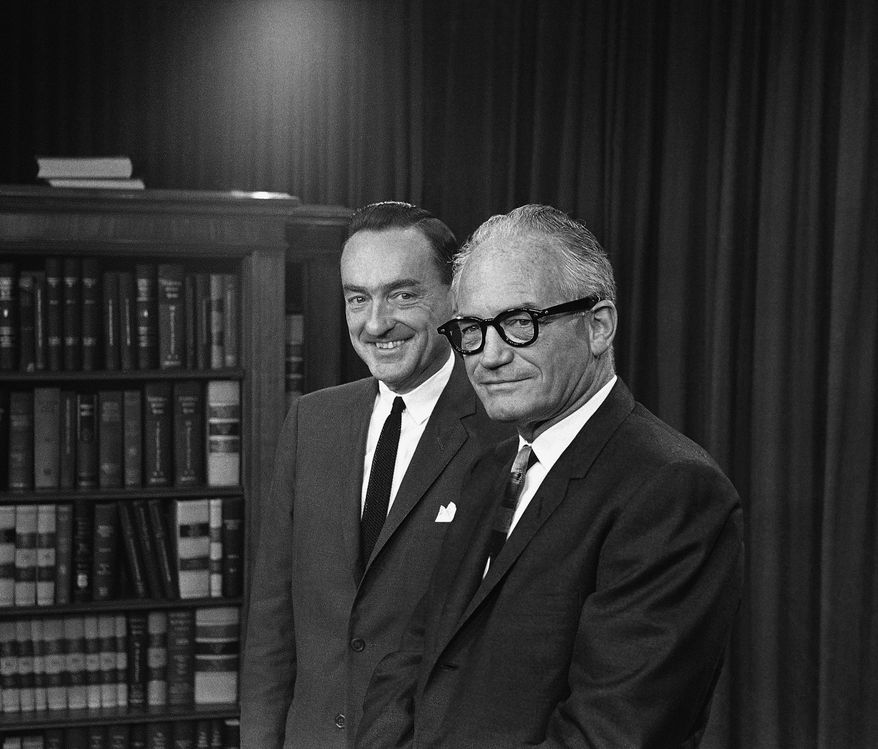 Sen. Barry Goldwater, then the GOP presidential nominee, and his vice presidential running mate, Rep. William E. Miller of New York, appear together on Capitol Hill, Aug. 14, 1964. In the fall election, the Conservative Party took the lead in promoting Goldwater after word went out that the state GOP was not to lift a finger for its presidential nominee. Although Goldwater lost New York by nearly 3 million votes on Election Day in 1964, he had a lasting impact on the state&#39;s fledgling conservative movement. (Associated Press)