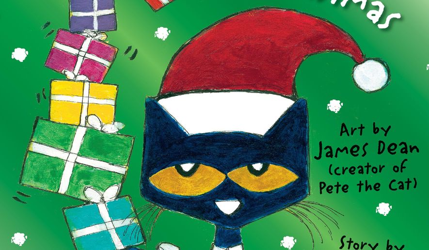 This book cover image released by Harper shows &amp;quot;Pete the Cat Saves Christmas,&amp;quot;created and illustrated by James Dean and story by Eric Litwin. (AP Photo/Harper)