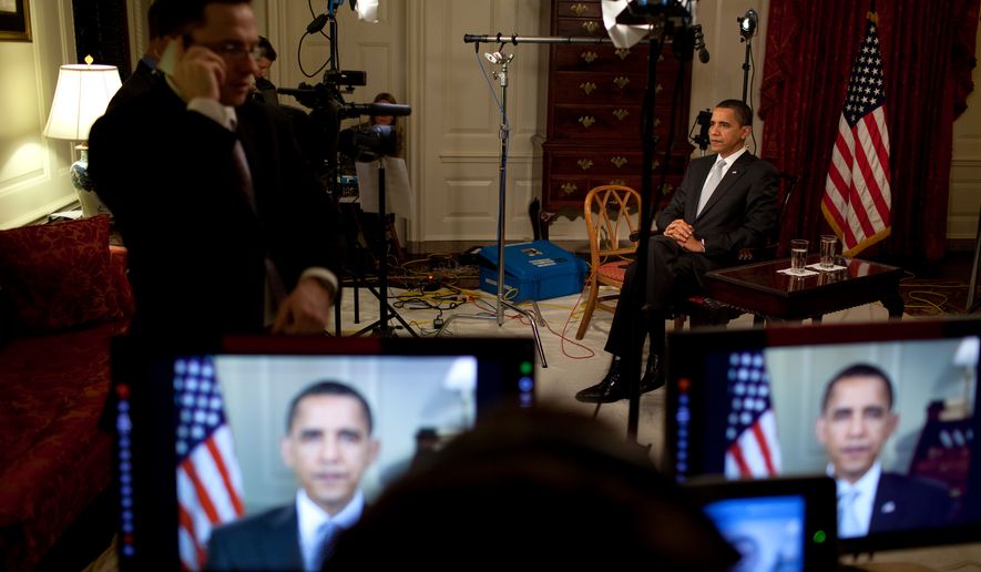 President  Obama conducts interviews in the  Map Room 3/30/09.  Official White House Photo by Pete Souza