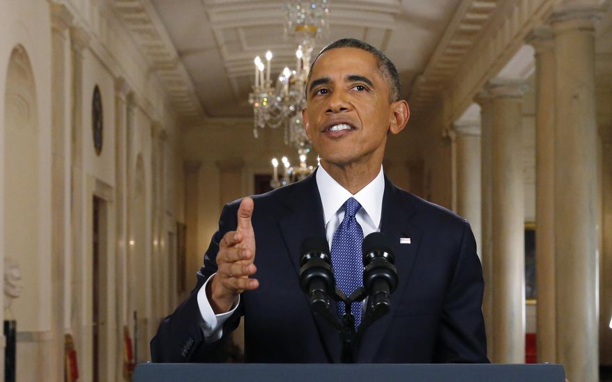 President Barack Obama speaks during a nationally televised address from the White House in Washington, Thursday, Nov. 20, 2014. Spurning furious Republicans, President Barack Obama unveiled expansive executive actions on immigration Thursday night to spare nearly 5 million people in the U.S. illegally from deportation and refocus enforcement efforts on "felons, not families." (AP Photo/Jim Bourg, Pool) **FILE**