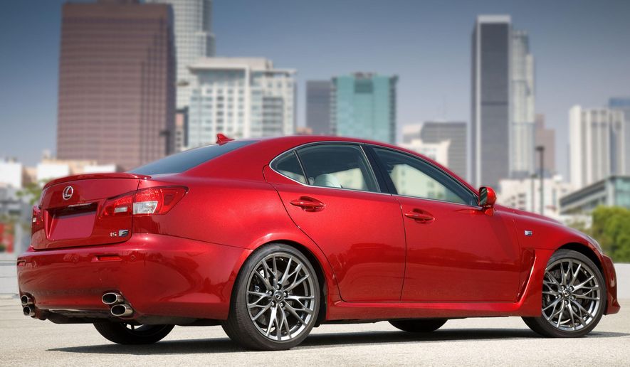 FILE - This undated picture made available by Toyota shows the 2011 Lexus IS F. Toyota is recalling nearly 423,000 Lexus luxury brand cars in the U.S. to fix fuel leaks that can cause fires. The recalls affect the 2006 to 2011 GS, 2007 to 2010 LS and the 2006 to 2011 IS models. Toyota says the cars’ fuel lines have nickel phosphate plating to protect against corrosion. Some lines could have been built with particles coming in contact with a gasket. That can cause the sealing property to deteriorate and trigger fuel leaks. Toyota says it’s not aware of any fires or injuries caused by the problem.(AP Photo/Toyota)