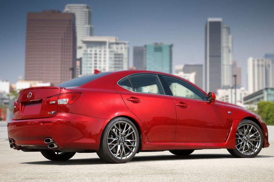FILE - This undated picture made available by Toyota shows the 2011 Lexus IS F. Toyota is recalling nearly 423,000 Lexus luxury brand cars in the U.S. to fix fuel leaks that can cause fires. The recalls affect the 2006 to 2011 GS, 2007 to 2010 LS and the 2006 to 2011 IS models. Toyota says the cars’ fuel lines have nickel phosphate plating to protect against corrosion. Some lines could have been built with particles coming in contact with a gasket. That can cause the sealing property to deteriorate and trigger fuel leaks. Toyota says it’s not aware of any fires or injuries caused by the problem.(AP Photo/Toyota)