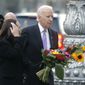 U.S. Vice President Joe Biden, right, and Myroslava Gongadze, wife of murdered opposition journalist Heorhiy Gongadze lay flowers  in honor of the protesters  who were killed in clashes with the police during the demonstrations in Kiev, Ukraine, Friday, Nov. 21, 2014. The protests known as Euromaidan were  sparked by then President Viktor Yanukovych&#39;s decision in November 2013 to freeze ties with the West and tilt toward Moscow. The protests drew hundreds of thousands, leading to a bloody crackdown by security forces in late February 2014 and the eventual ouster of Yanukovych as he fled to neighboring Russia. (AP Photo/Efrem Lukatsky)