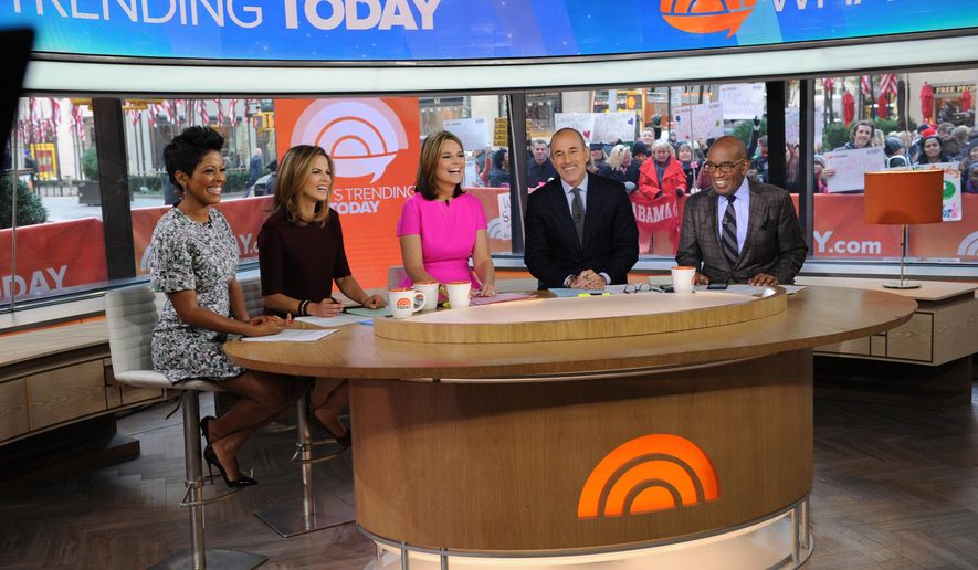 In this Monday, Nov. 3, 2014 photo provided by NBC, from left, Tamron Hall, Natalie Morales, Savannah Guthrie, Matt Lauer, and Al Roker appear on the &amp;quot;Today&amp;quot; show, in New York. (AP Photo/NBC, Bryan Bedder)