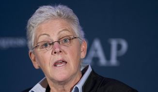 This Nov. 19, 2014, file photo shows EPA Administrator Gina McCarthy speaking to the Center for American Progress’ Second Annual Policy Conference in Washington. The Obama administration took steps Wednesday to cut levels of smog-forming pollution linked to asthma, lung damage and other health problems, making good on one of President Barack Obama&#39;s original campaign promises while setting up a fresh confrontation with Republicans and the energy industry. (AP Photo/Manuel Balce Ceneta, File)FILE - 