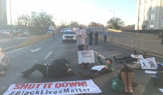 Ferguson protesters tie up morning rush hour on the roadways in and around Washington. (Twitter photo by @NikkiBurdine) 