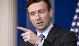 White House press secretary Josh Earnest speaks during his daily news briefing at the White House in Washington, Monday, Dec. 1, 2014, where he spoke about the president&#x27;s schedule and answering questions on topics including Ferguson and the economy. (AP Photo/Jacquelyn Martin)