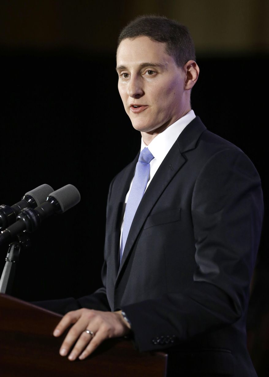 FILE - In this Tuesday, Nov. 4, 2014 file photo, Ohio State Treasurer Josh Mandel speaks at the Ohio Republican Party celebration in Columbus, Ohio. Mandel launched the state’s first ever online checkbook on Tuesday, Dec. 2, 2014, a searchable website of individual state expenses going back to 2008. About 30 states have gone digital with their spending information, but Republican Mandel said he believes the interactive nature of Ohio’s site and the amount of information provided will make it a model for the nation. (AP Photo/Tony Dejak, File)
