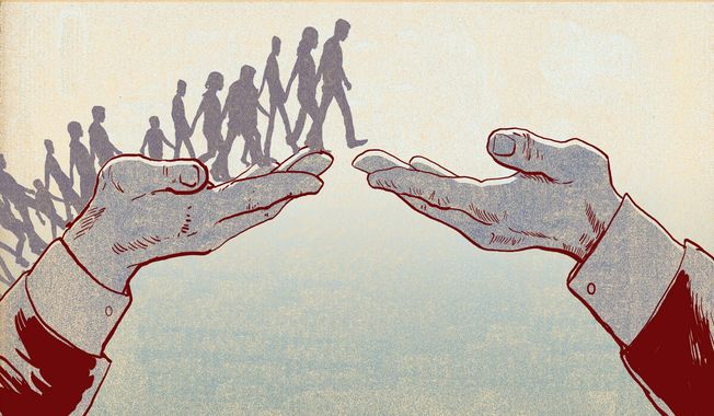 Illustration on Obama's immigration strategy by Paul Tong/Tribune Content Agency