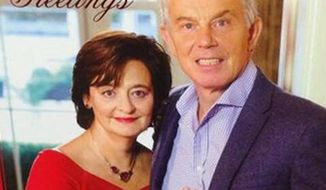 A photo of former Britain Prime Minister Tony Blair and wife Cherie&#x27;s Christmas card is making the rounds on Twitter.